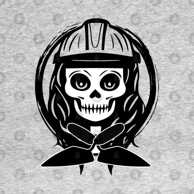 Female Bricklayer Skull and Trowel Black Logo by Nuletto